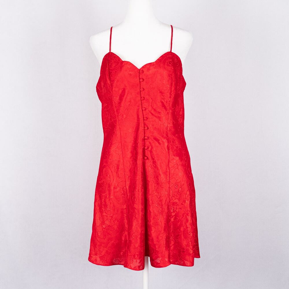 Vintage Victoria's Secret Gold Label Red Satin Night Gown Dress LARGE Romantic